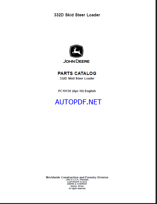 John Deere 332D Skid Steer Loader Parts Catalog