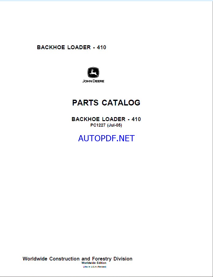 John Deere 410 BACKHOE LOADER Parts Catalog