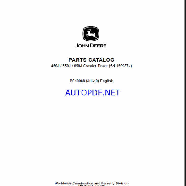 John Deere 450J, 550J, 650J Crawler Dozer (SN 159987- ) Parts Catalog