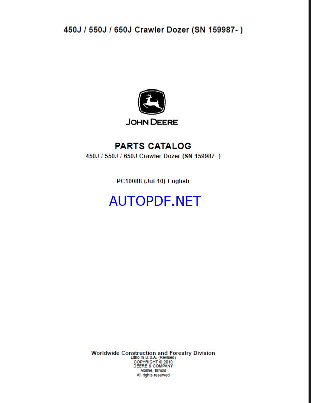 John Deere 450J, 550J, 650J Crawler Dozer (SN 159987- ) Parts Catalog