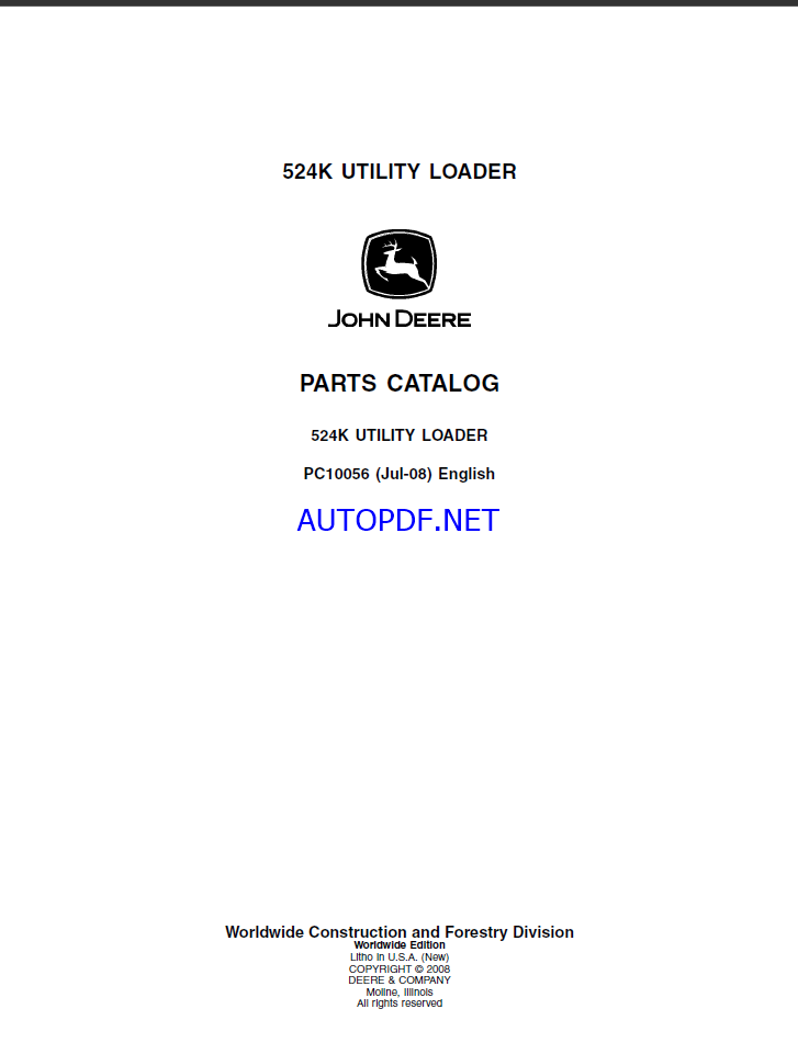 John Deere 524K UTILITY LOADER Parts Catalog