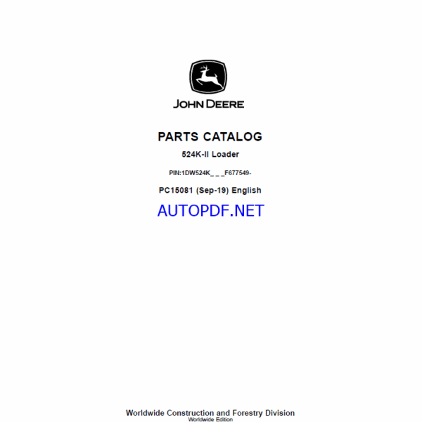 John Deere 524K-II Loader Parts Catalog (PC15081)