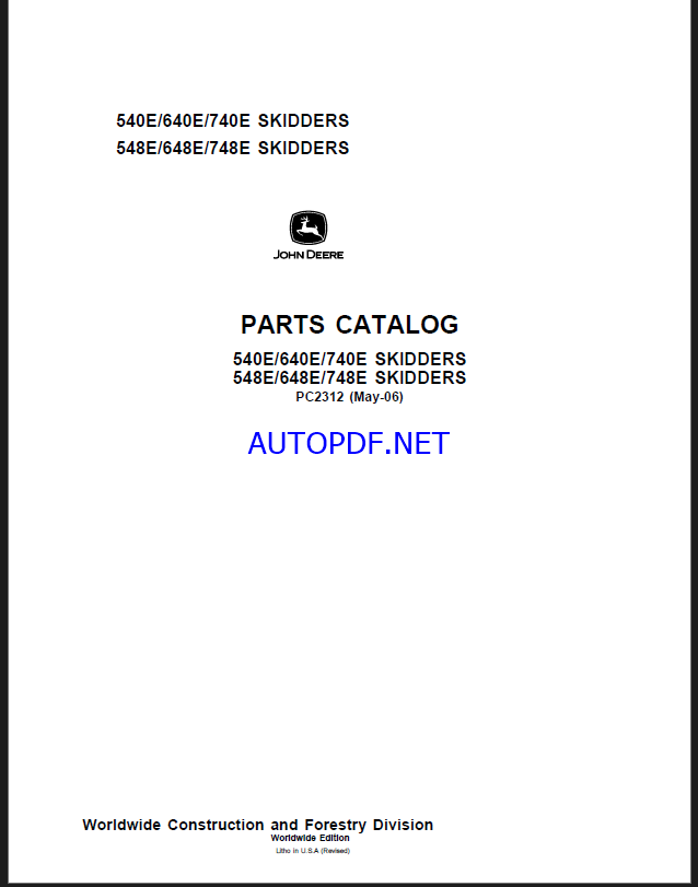 John Deere 540E, 640E, 740E, 548E, 648E, 748E SKIDDERS PARTS CATALOG