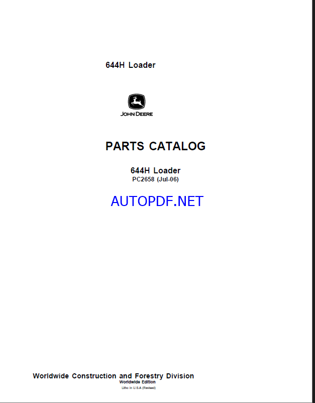 John Deere 644H Loader Parts Catalog