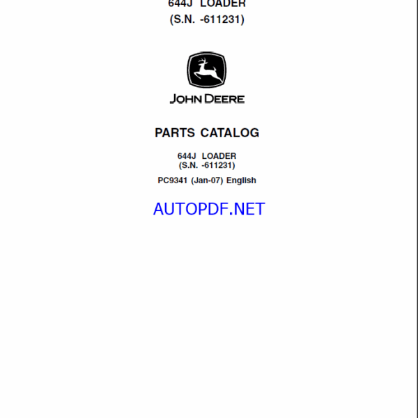 John Deere 644H Loader Parts Catalog