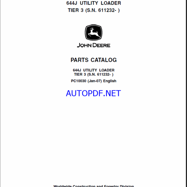 John Deere 644J UTILITY LOADER Parts Catalog