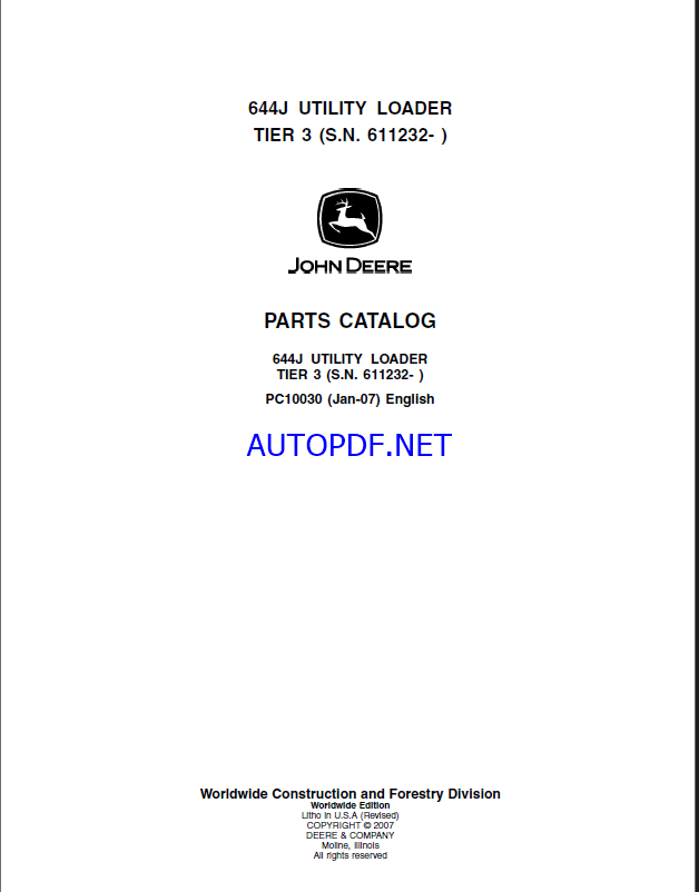 John Deere 644J UTILITY LOADER Parts Catalog