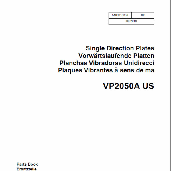 Wacker Neuson VP2050A US Single Direction Plates Parts Manual