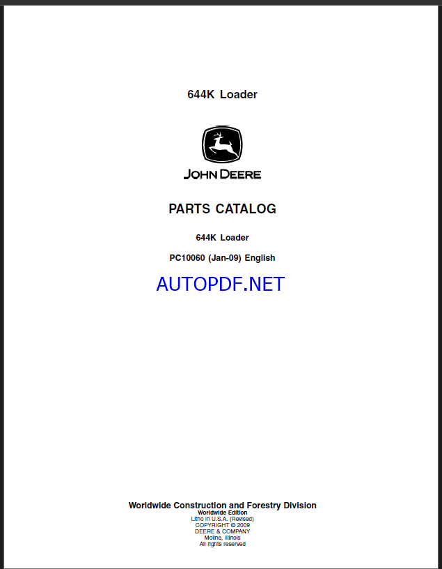 John Deere 644K Loader Parts Catalog