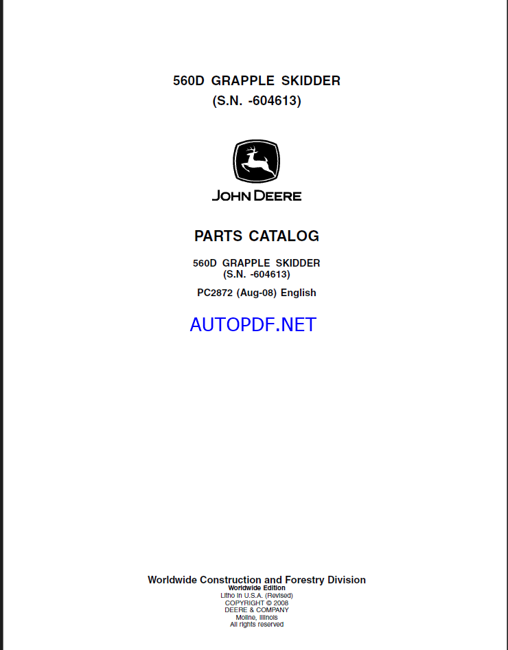 John Deere 560D GRAPPLE SKIDDER Parts Catalog