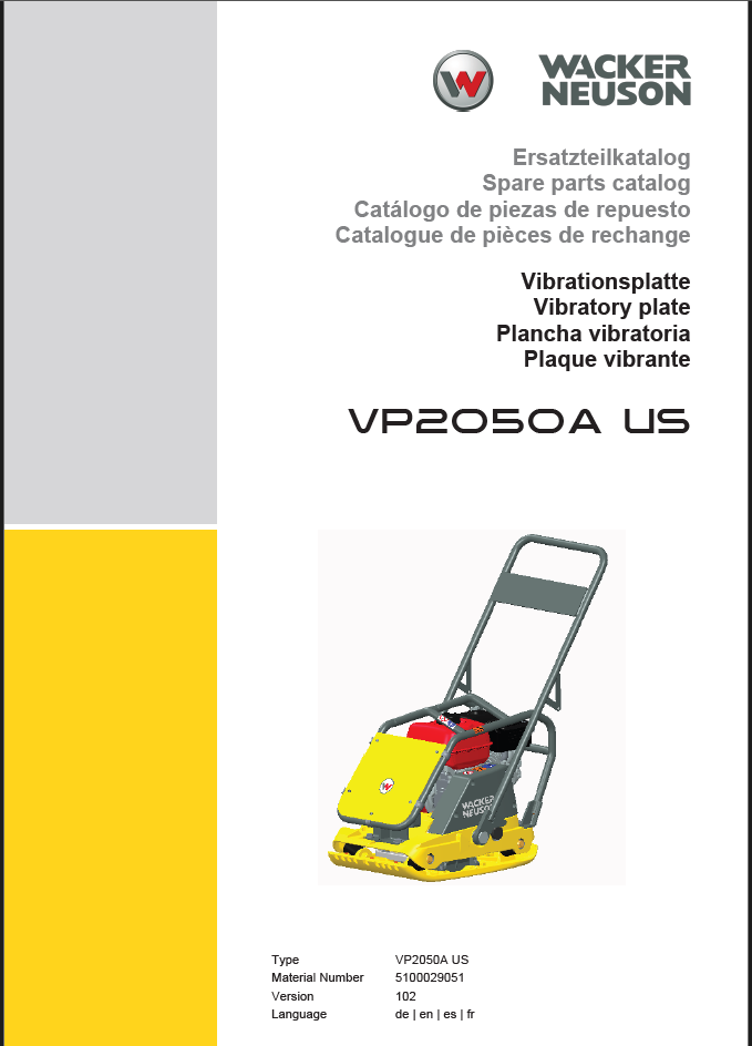 Wacker Neuson VP2050A US Vibratory Plate Parts Manual