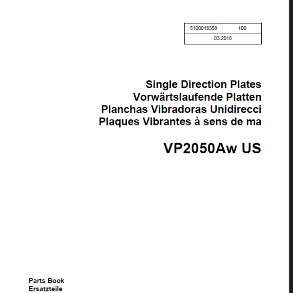 Wacker Neuson VP2050Aw US Single Direction Plates Parts Manual