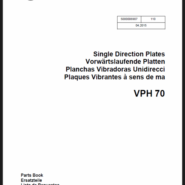 Wacker Neuson VPH70 Single Direction Plates Parts Manual
