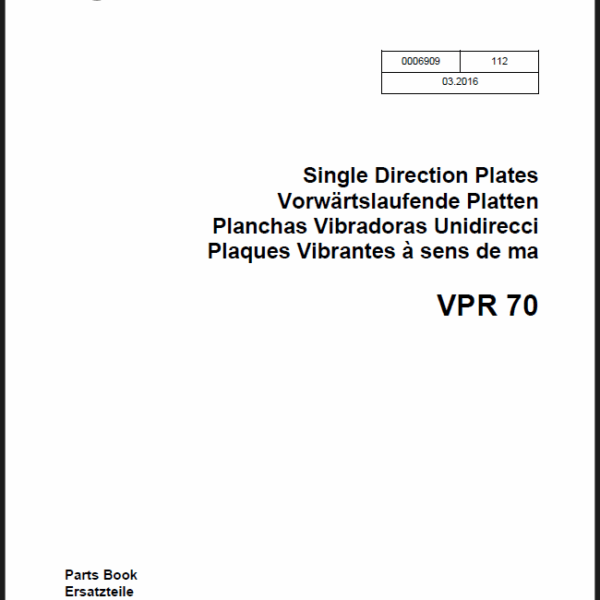 Wacker Neuson VPR70 Single Direction Plates Parts Manual