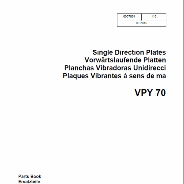 Wacker Neuson VPY 70 Single Direction Plates Parts Manual