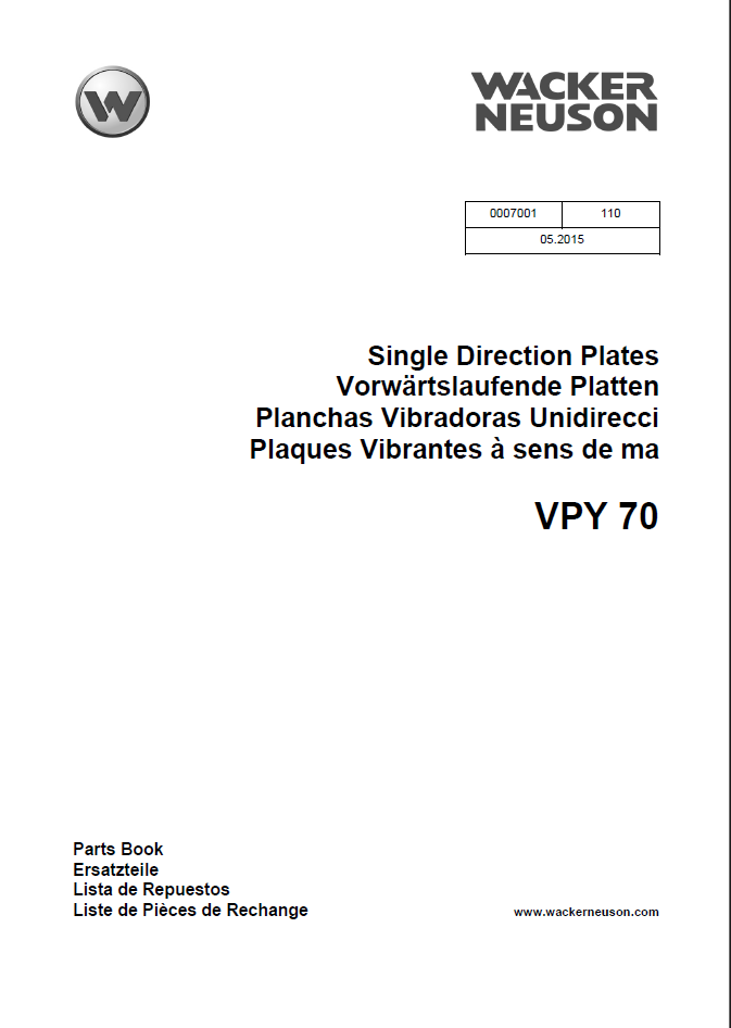 Wacker Neuson VPY 70 Single Direction Plates Parts Manual