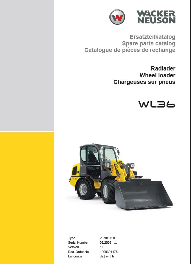 Wacker Neuson WL36 Wheel Loader Parts Manual