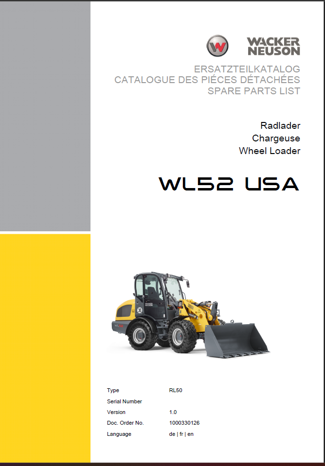 Wacker Neuson WL52 USA Wheel Loader Parts Manual