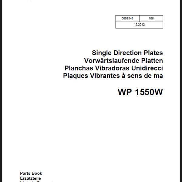Wacker Neuson WP 1550W Single Direction Plates Parts Manual