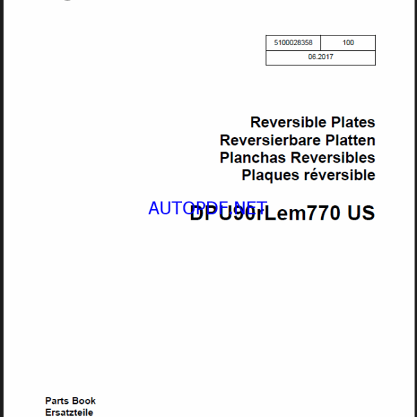 Wacker Neuson DPU90rLem770 US Reversible Plates Parts Manual