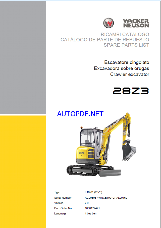Wacker Neuson 28Z3 Crawler Excavator Parts Manual