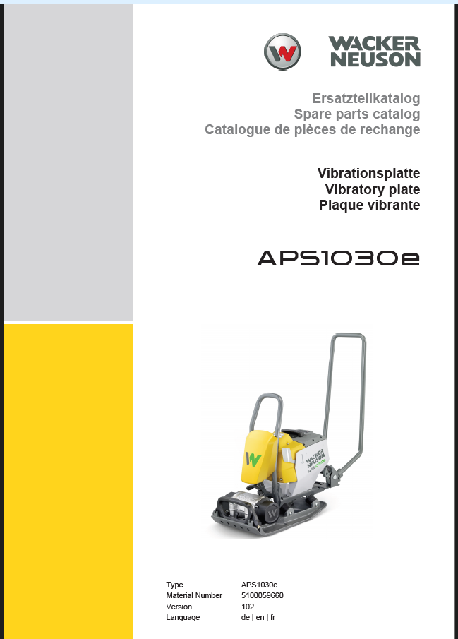 Wacker Neuson APS1030e Vibratory Plate Parts Manual