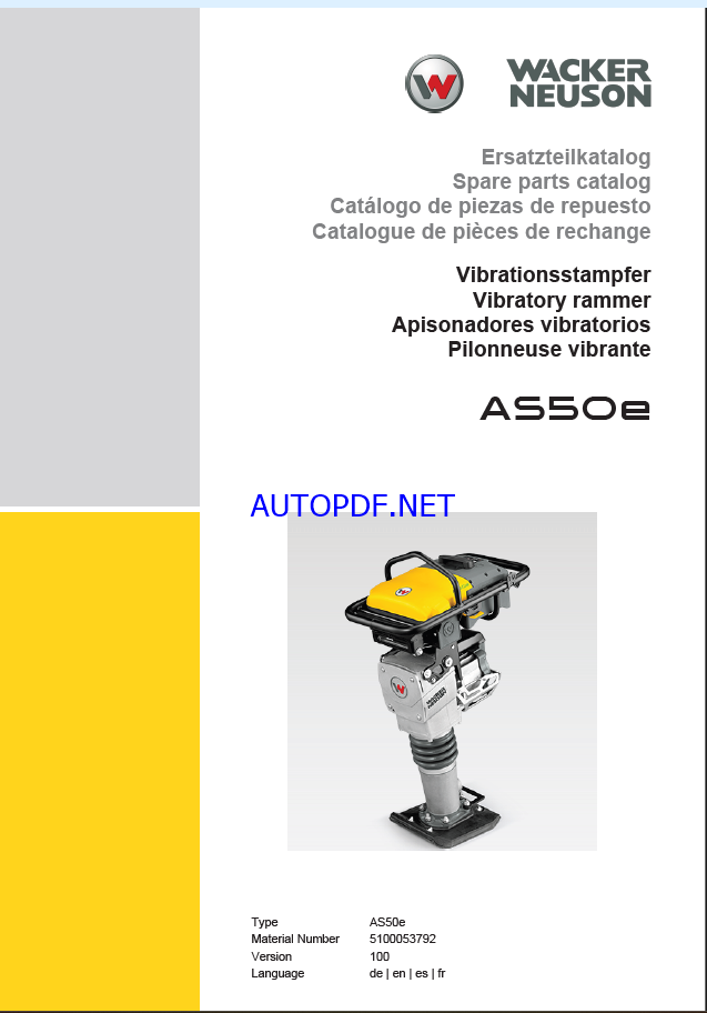 Wacker Neuson AS50e Vibratory Rammers Parts Manual