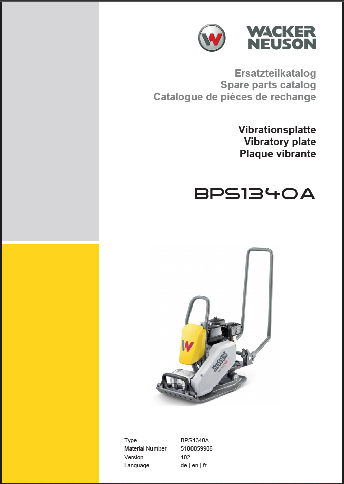 Wacker Neuson BPS1340A Vibratory Plate Parts Manual