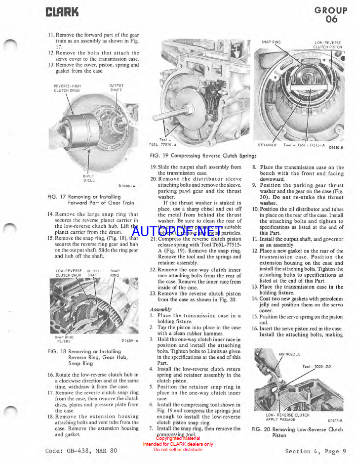 3 Clark Clarktor CTA20, CTA30, CTA40, CTA50E, CTA6 20, CTA6 30, CTA6 40, CTA6 50E, CTAE30, CTAE40, CTAE50 Tow Tractor Gas Models Overhaul Instructions (OH438)
