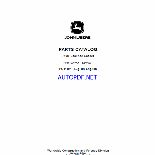 John Deere 710K Backhoe Loader Parts Catalog (PC11121)