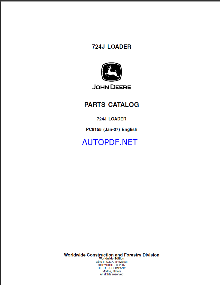 John Deere 724J LOADER Parts Catalog