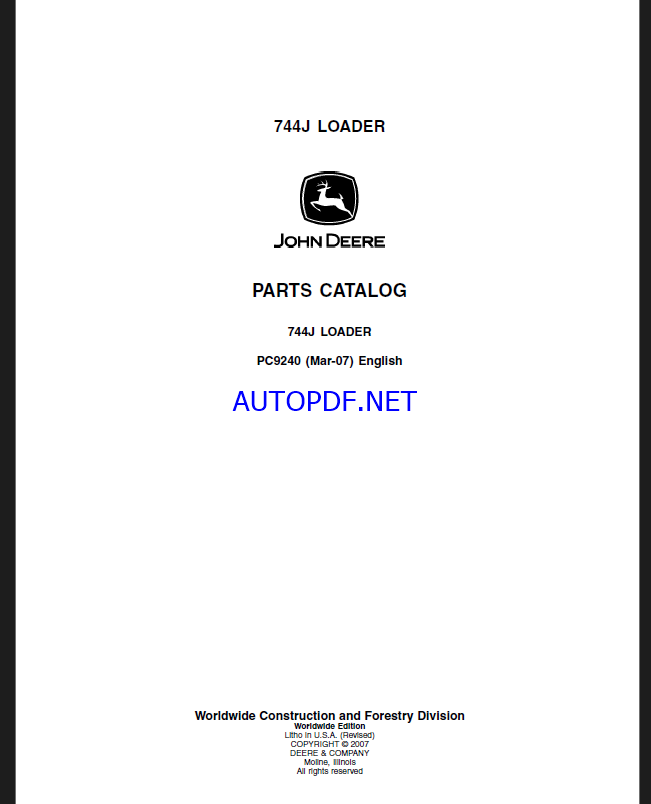 John Deere 744J LOADER Parts Catalog