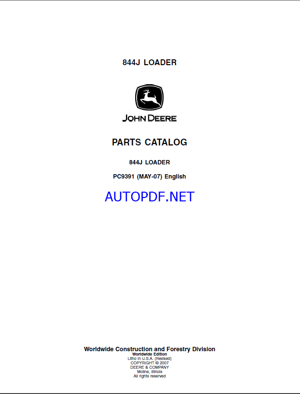 John Deere 844J LOADER Parts Catalog