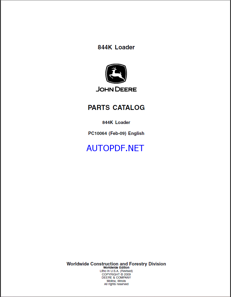 John Deere 844K Loader Parts Catalog