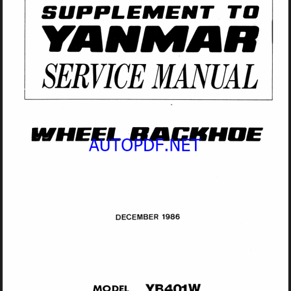 YANMAR YB401W Wheeled excavators SERVICE MANUAL