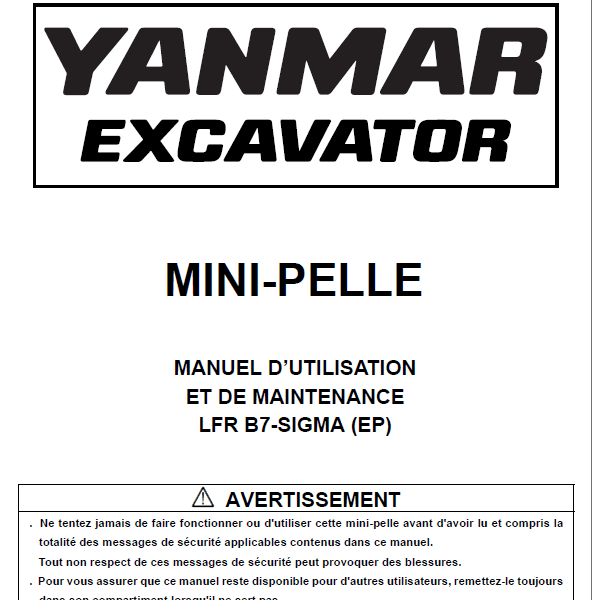 YANMAR B7 MANUEL D’UTILISATION