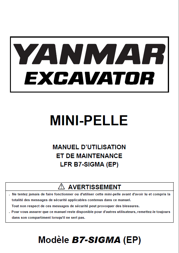 YANMAR B7 MANUEL D’UTILISATION
