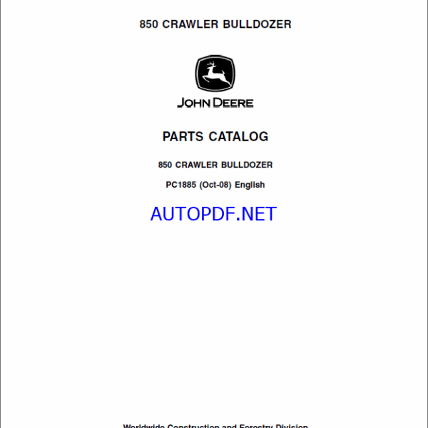 John Deere 850 CRAWLER BULLDOZER Parts Catalog