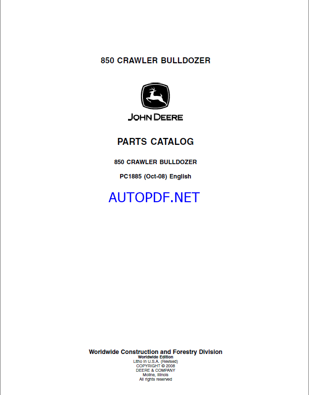 John Deere 850 CRAWLER BULLDOZER Parts Catalog