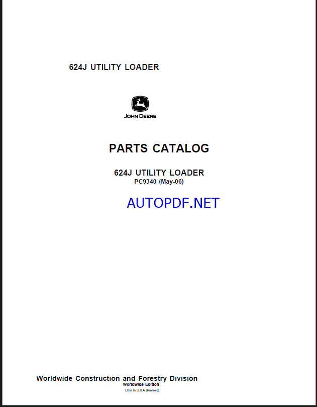 John Deere 624J UTILITY LOADER Parts Catalog