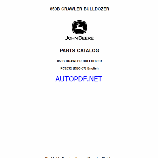 John Deere 850B CRAWLER BULLDOZER Parts Catalog