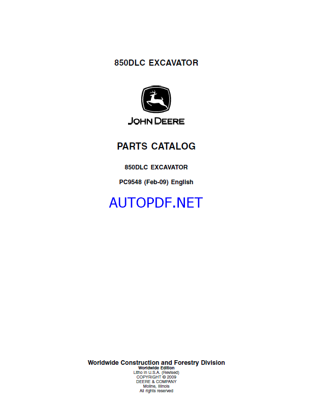 John Deere 850DLC EXCAVATOR Parts Catalog