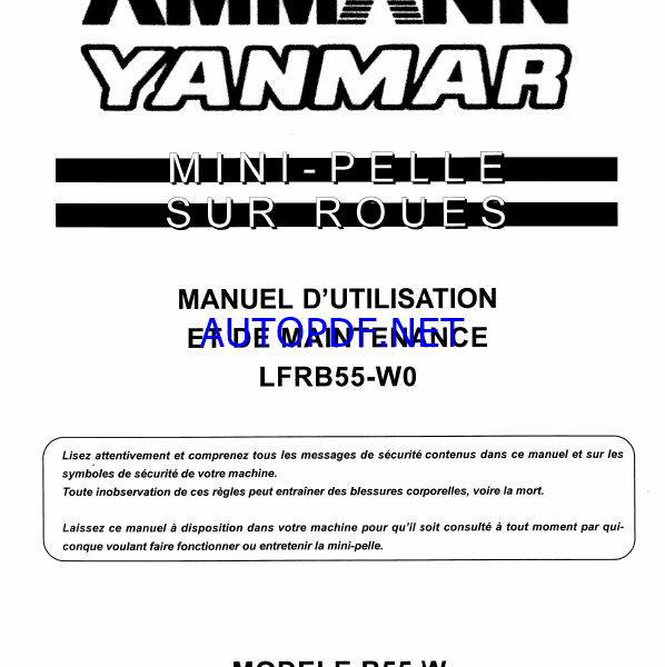 YANMAR B55W MANUEL D'UTILISATION