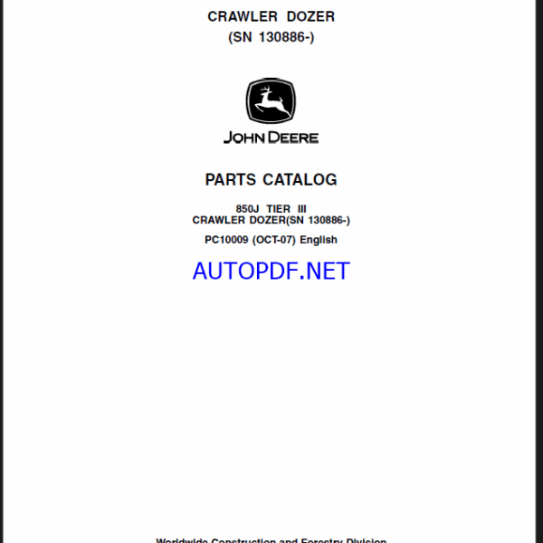 John Deere 850J TIER III CRAWLER DOZER Parts Catalog