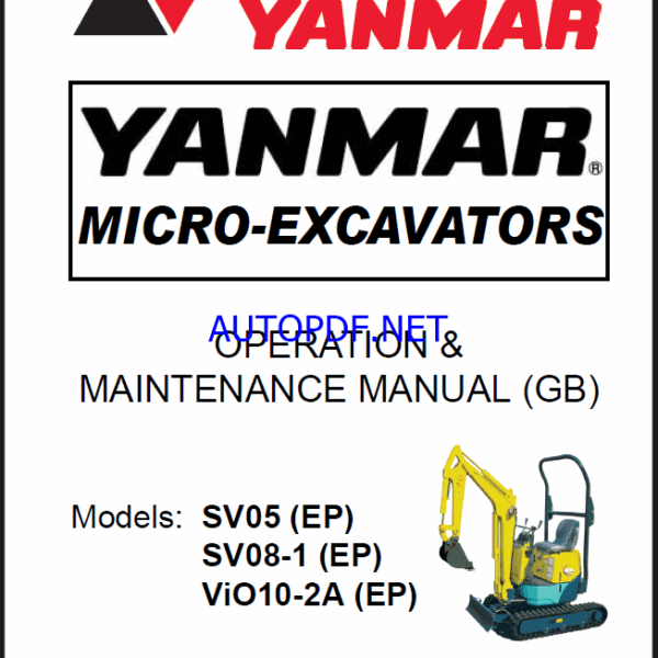 YANMAR SV05, SV08, ViO10 OPERATION & MAINTENANCE MANUAL