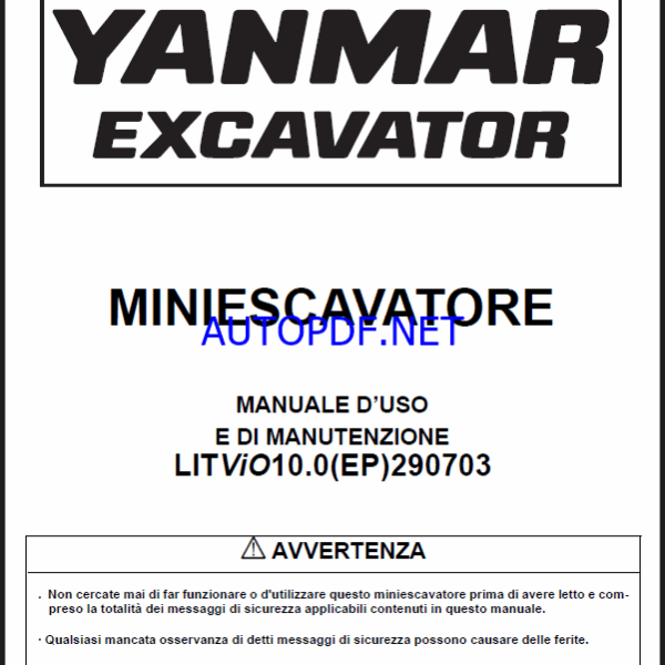YANMAR ViO10 MANUALE D’USO E DI MANUTENZIONE