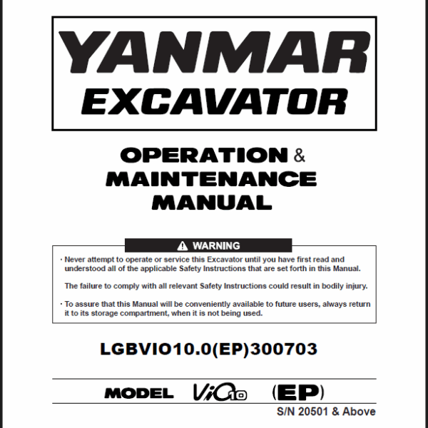 YANMAR VIO10 OPERATION & MAINTENANCE MANUAL