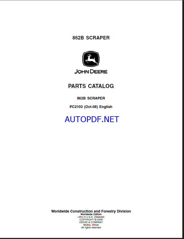 John Deere 862B SCRAPER English Parts Catalog