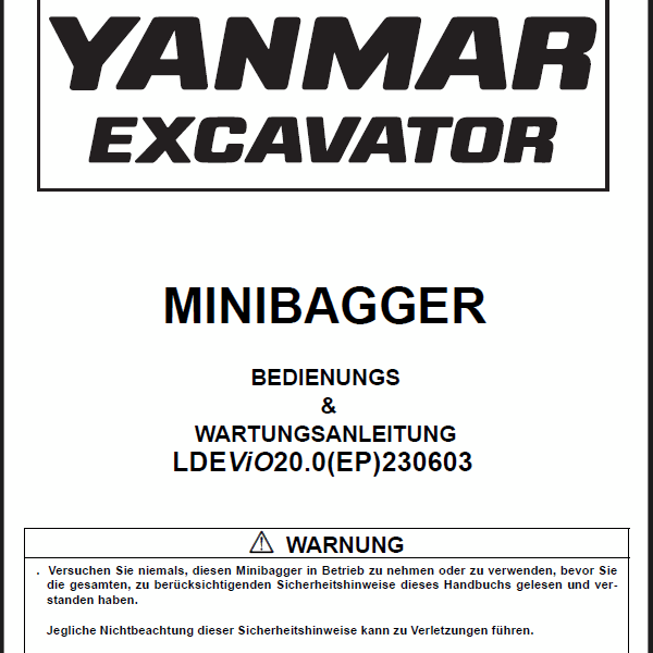 YANMAR ViO20 BEDIENUNGS & WARTUNGSANLEITUNG