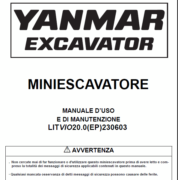 YANMAR ViO20 MANUALE D’USO E DI MANUTENZIONE